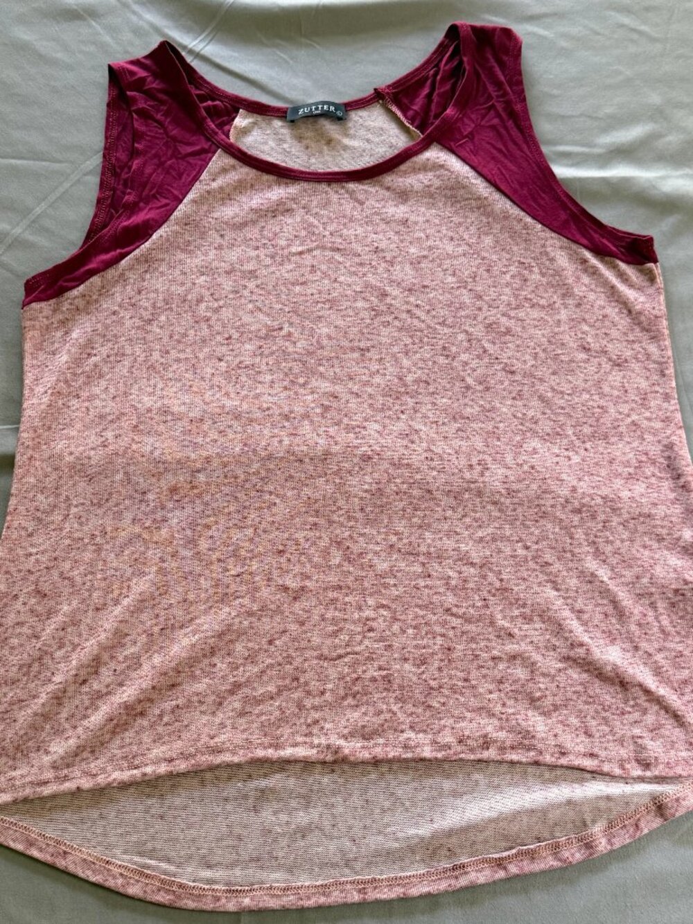 Zutter Women's Color Block Burgundy Red Contrast Tank Top Large New w/o Tags
